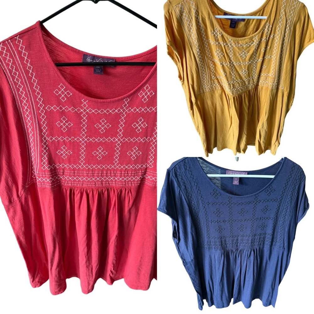Trio of Gloria Vanderbilt Embroidered Tops XXL